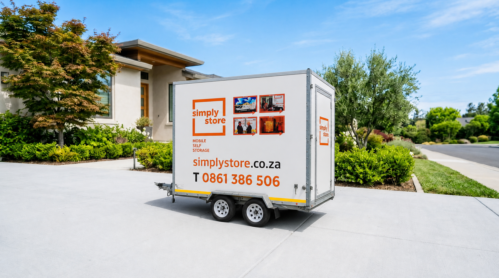 A Simply Store mobile storage crate delivered to a driveway